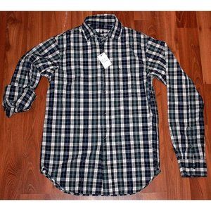EARNEST SEWN Checks BLUE WHITE Regiment PLAID Shirt  ROLL-UP Sleeves Sz 1 $135